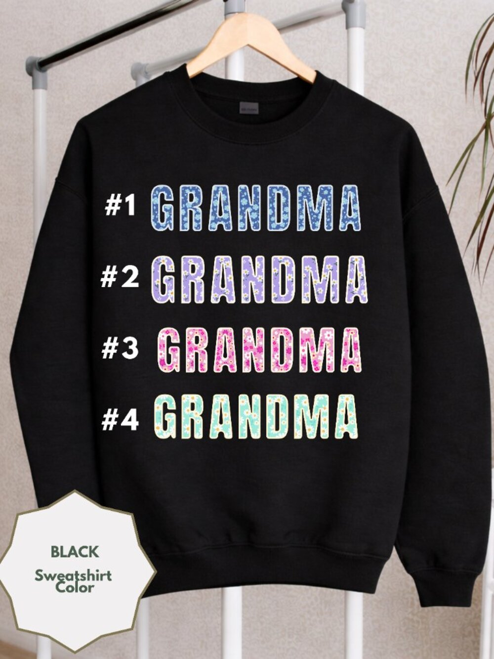 Floral Grandma Sweatshirt Black Nana Crewneck Gift for Grandma Cozy Personalized - Picture 4 of 6
